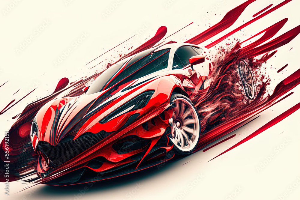 Red sports automobile on a white background. Generative AI