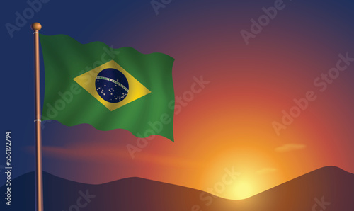 Brazil flag sunset background  Vector Illustration