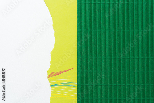 Canvas Print green corrugated paper with torn bookend paper on blank paper