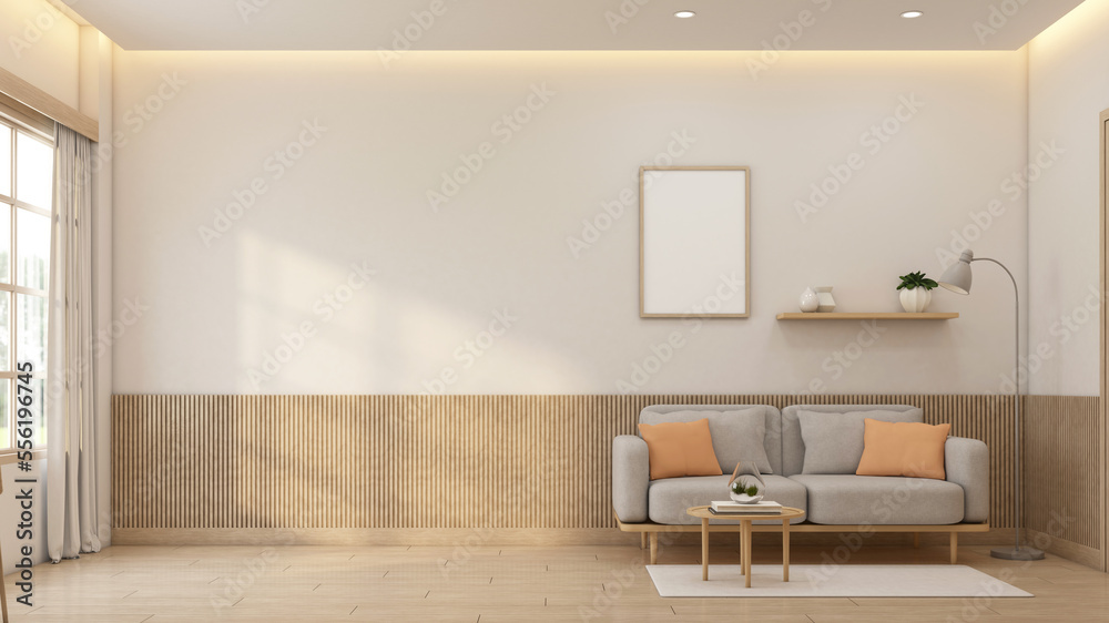 Minimalist style empty room decorated with sofa and picture frame. 3d rendering Minimalist style empty room decorated with sofa and picture frame. 3d rendering