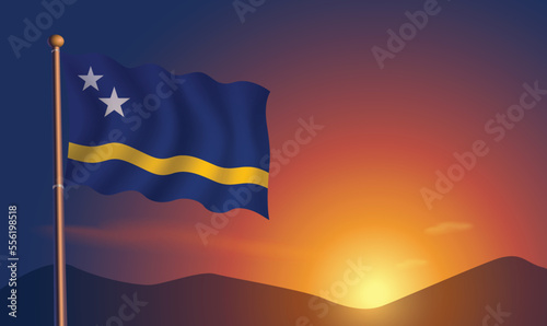 Curacao flag sunset background  Vector Illustration
