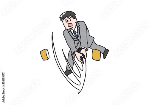 一刀両断しているビジネスマンの男性のイラスト