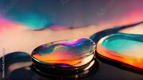 Beautiful reflections and refractions of liquid close-up objects made of rainbow glass, abstract, modern, delicate, Elegant, dramatic and exquisite design elements produced by Ai