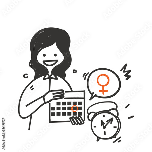 hand drawn doodle woman marks the date of her period on calendar illustration