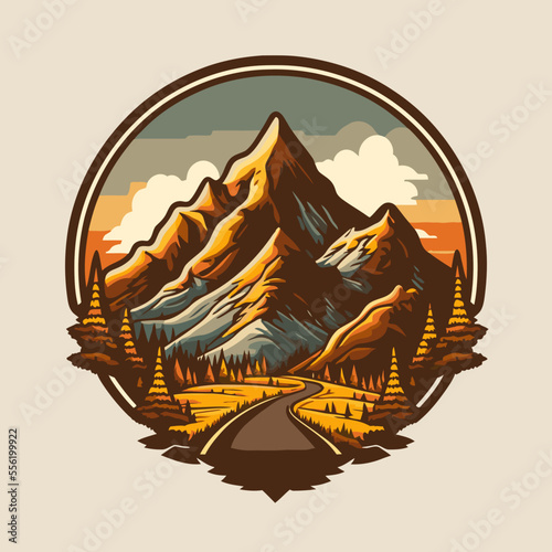 Mountain hill logo design vector, nature landscape adventure illustration