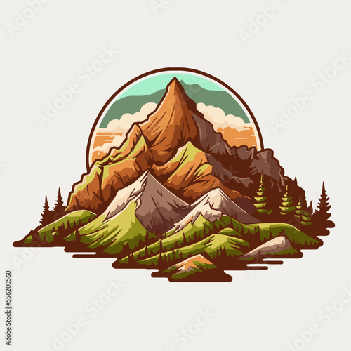 Mountain hill logo design vector, nature landscape adventure illustration