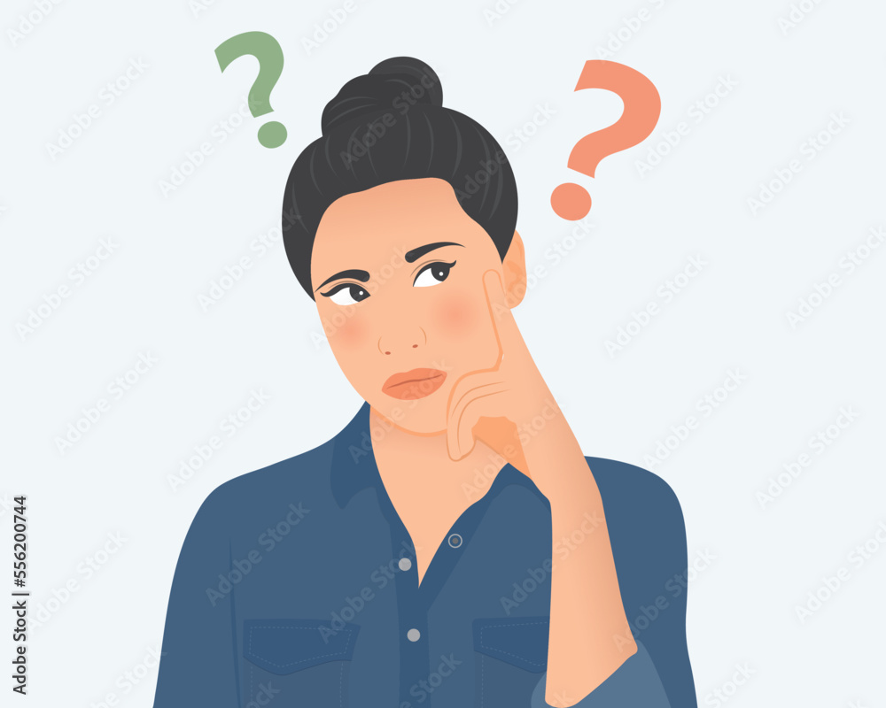 A beautiful young woman is faced with unfulfilled life and career questions.Vector illustration.