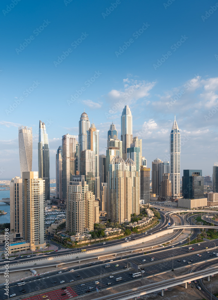 Aerial view of cityscape and skyline in Marina.Dubai.UAE Aerial view of cityscape and skyline in Marina.Dubai.UAE