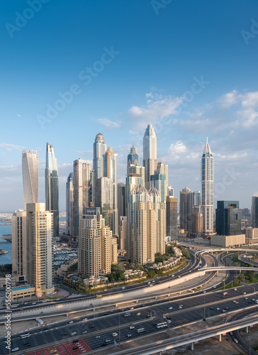 Aerial view of cityscape and skyline in Marina.Dubai.UAE