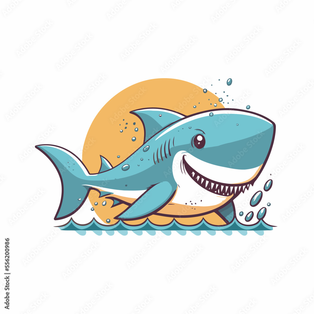 Obraz premium angry blue shark logo character mascot icon funny cartoon vector style