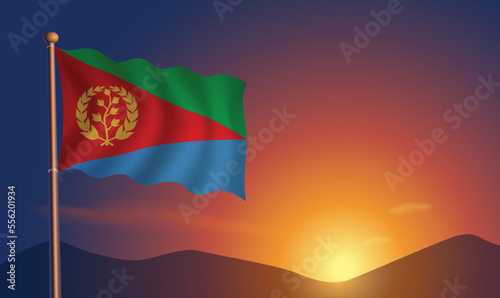 Eritrea flag sunset background Vector Illustration