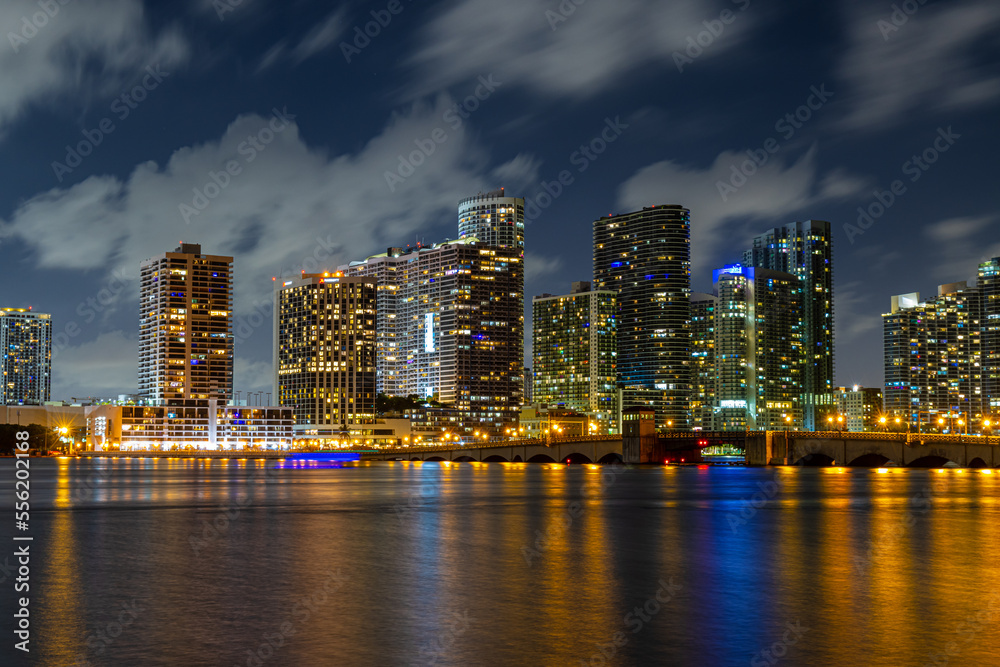 View of The Downtown Miami Lights Reflecting on Biscayne Bay, Miami, Florida, USA