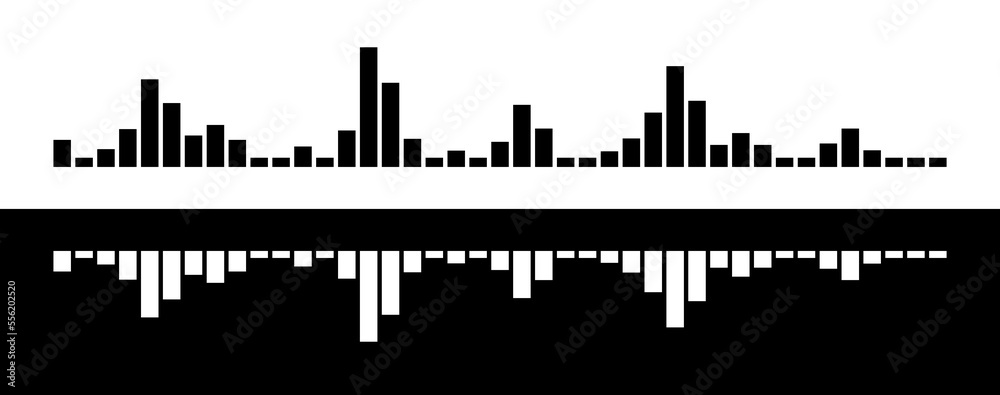 The icon of a digital, sound diagram or wave (track). Image of a spectrogram (sonogram). A symbol of sound, speech (voice) or music. 