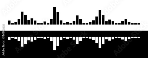 The icon of a digital, sound diagram or wave (track). Image of a spectrogram (sonogram). A symbol of sound, speech (voice) or music. 