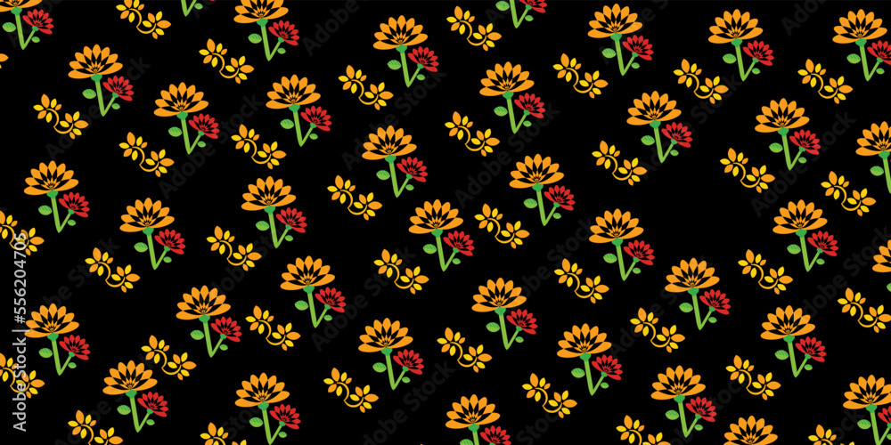 Vector seamless beautiful pattern flower and leaves flat background Vector seamless beautiful pattern flower and leaves flat background