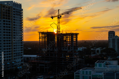 Sunset on Skyscraper Construction, Fort Lauderdale, Florida, USA