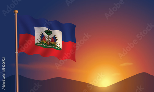 Haiti flag sunset background  Vector Illustration