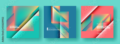Set of abstract backgrounds - overlapping triangles with fluid gradients design. Collection of covers, templates, flyers, placards, brochures, banners