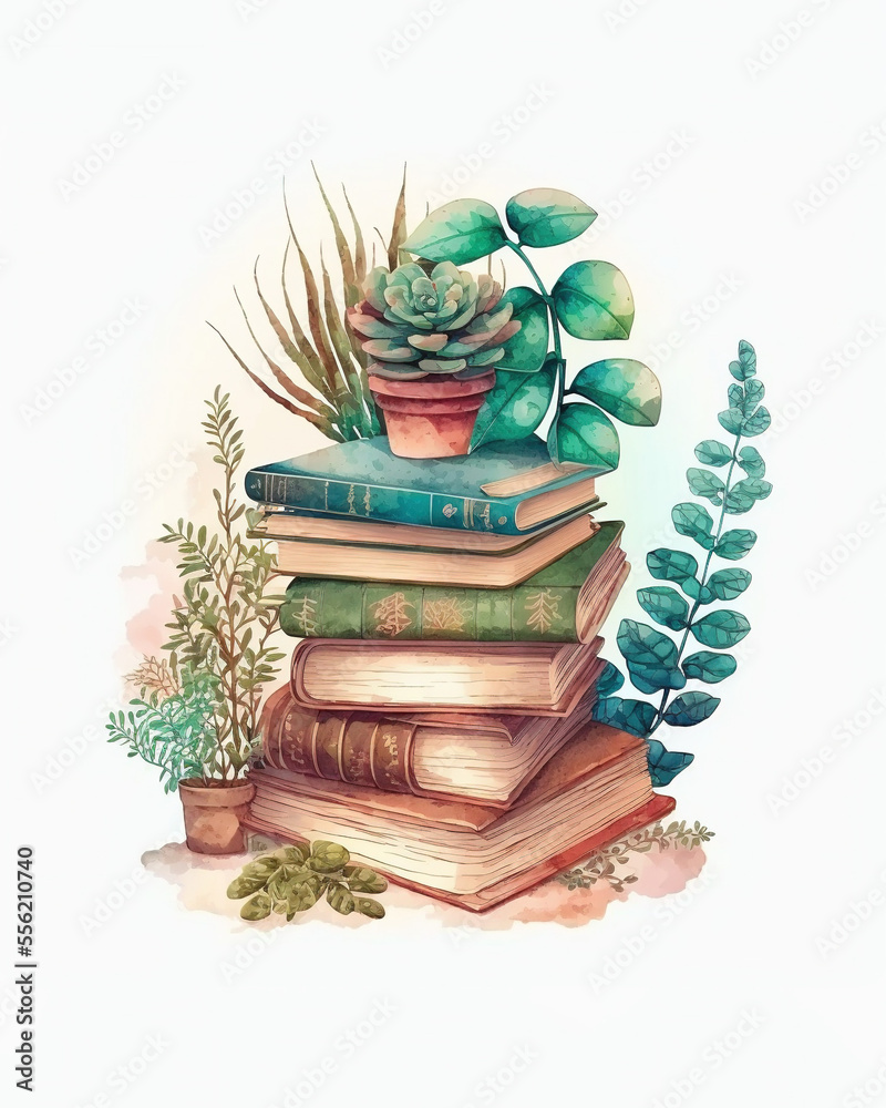 Book Stack Watercolor Stock Illustrations – 1,052 Book Stack