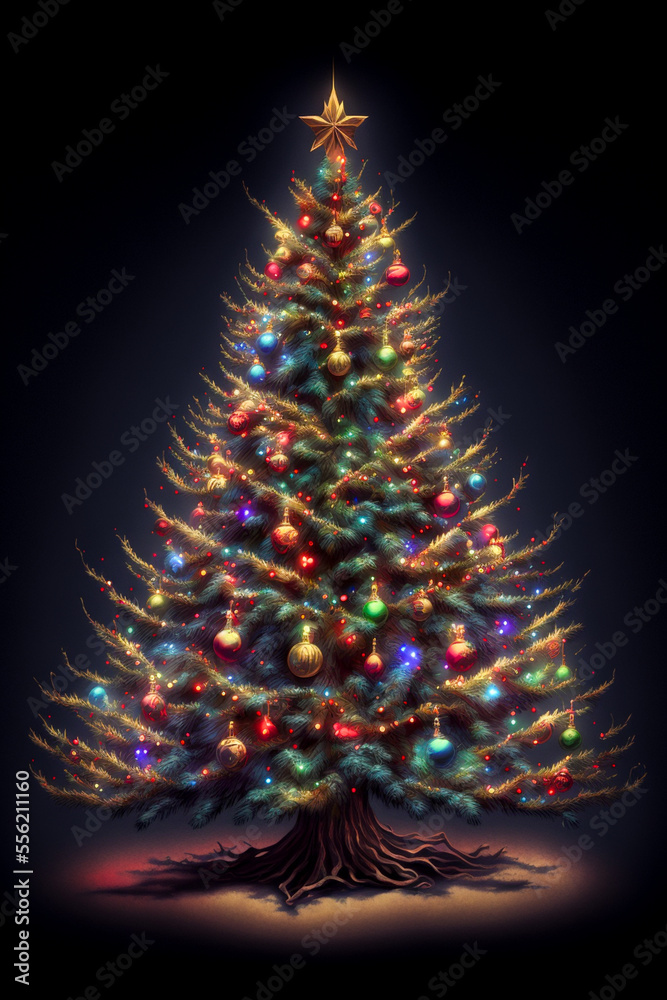 christmas tree with lights , computer graphics Created by AI	