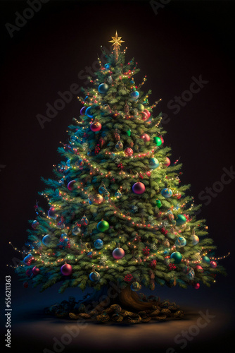 christmas tree with lights , computer graphics Created by AI	