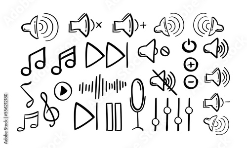 hand drawn music control and music related icon