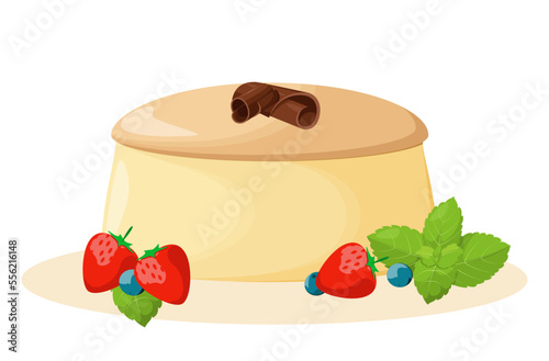 Japanese cheesecake with berries. Asian dessert.
