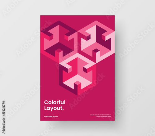 Multicolored company brochure design vector concept. Abstract mosaic hexagons book cover template.