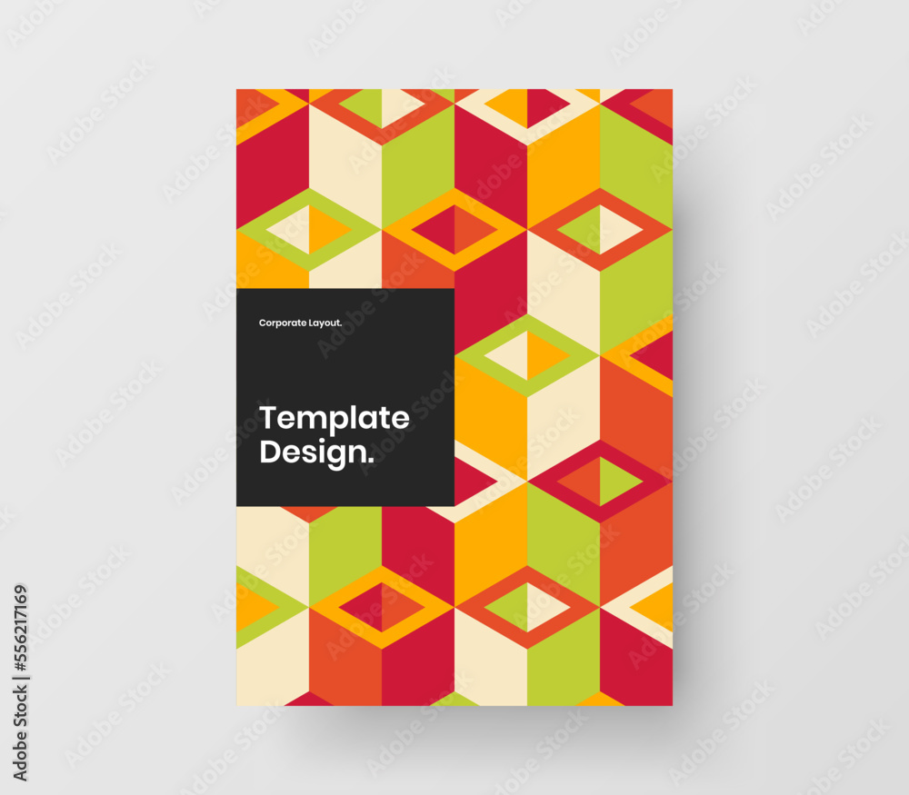 Creative company brochure A4 design vector concept. Minimalistic geometric shapes flyer illustration.