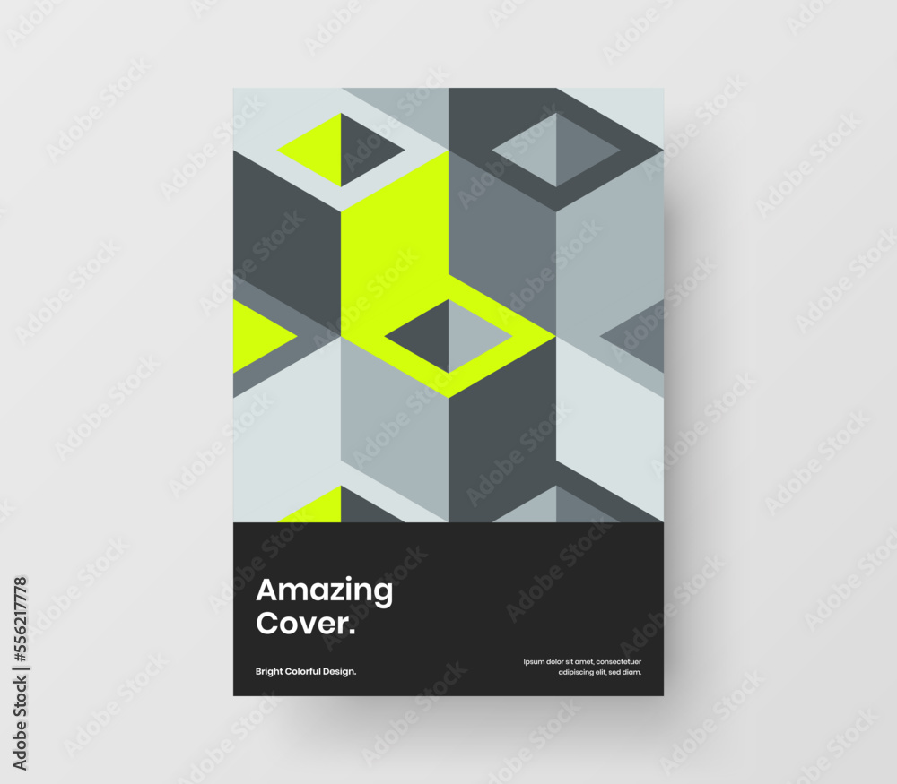 Trendy geometric shapes placard layout. Clean annual report A4 design vector template.