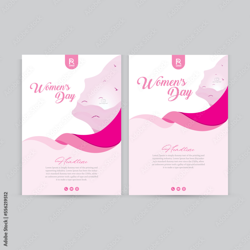 Flyer poster pamphlet brochure cover design layout space for photo background, International Women's Day, vector illustration template, A4 size