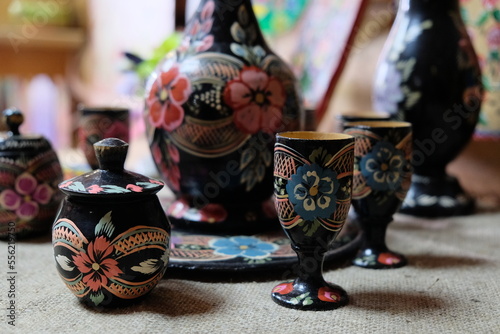 Yalutorovsk, Russia - 06.03.2018 : Decorative painted household items in the Old Russian style. photo