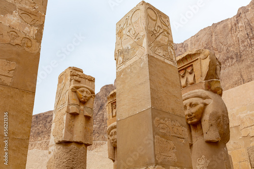 Temple of Hatshepsut or Djeser-Djeseru of Ancient Egypt located in Upper Egyptis located beneath the cliffs at Deir el-Bahari on the west bank of the Nile near the Valley of the Kings.Luxor. Egypt