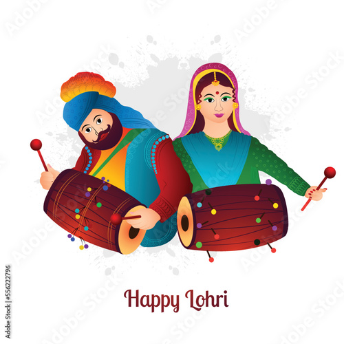 Illustration of happy lohri festival of punjabi card background