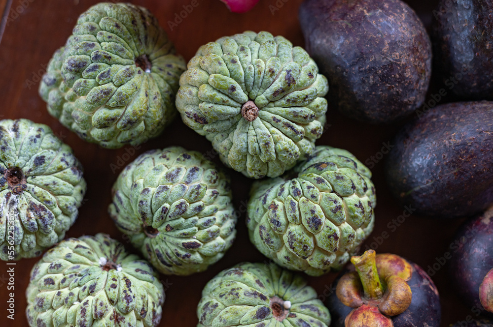 Obraz premium Set of Balinese fruits and vegetables . Flat lay
