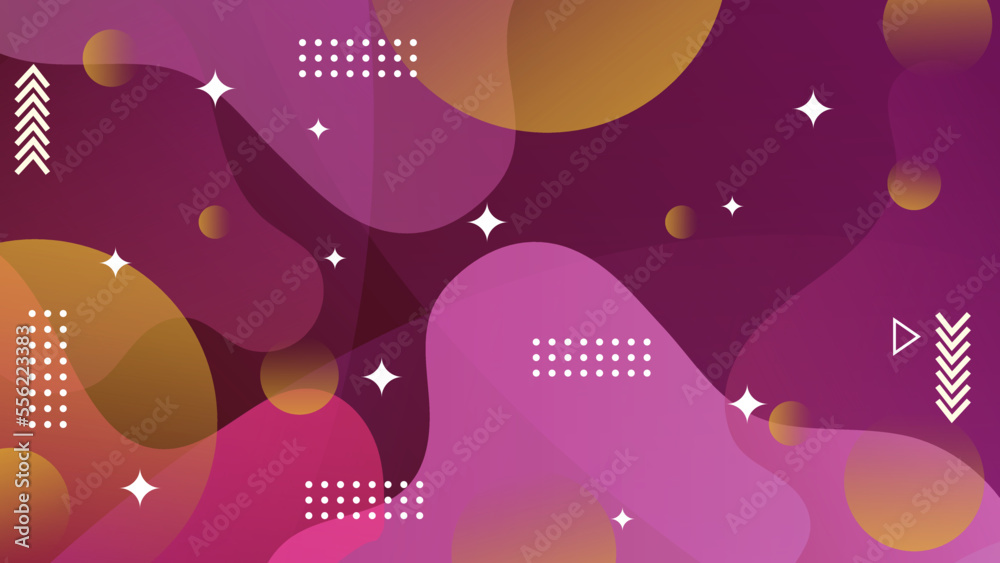 Abstract composition purple and orange gradient background with memphis style
