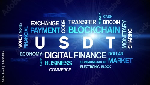 4k USDT Animated Tag Word Cloud;Tether Text Design Animation;Kinetic Typography seamless loop. photo