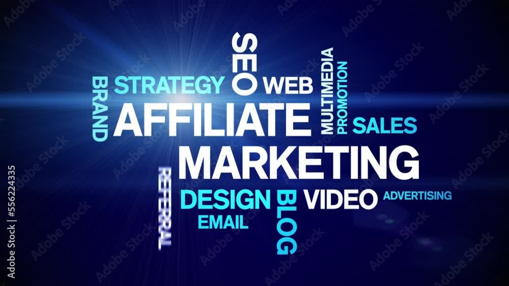 4k Affiliate Marketing Animated Tag Word Cloud;Text Design Animation seamless loop.