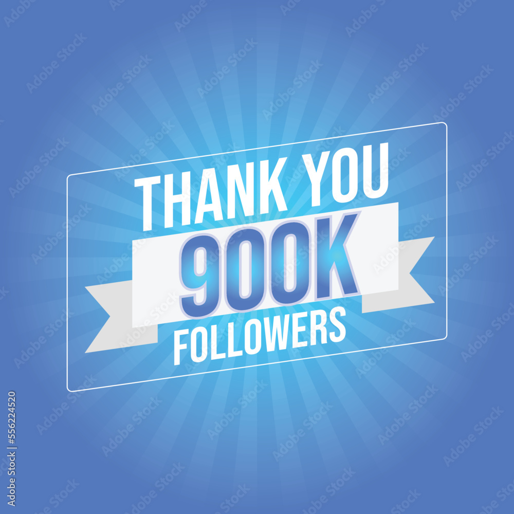 Thank you design Greeting card template for social networks followers, subscribers, like. 900000 followers. 900k followers celebration