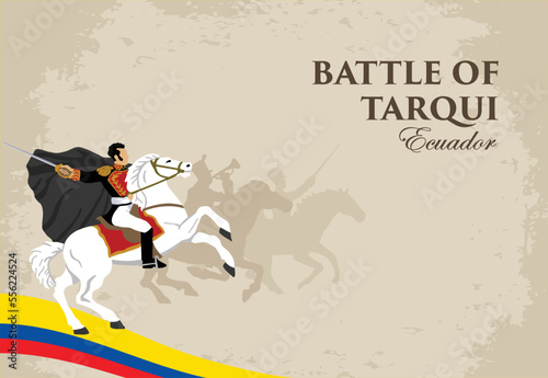 VECTOR. Editable banner for The Battle of Tarqui, also known as the Battle of Portete de Tarqui commanded by Antonio Jose de Sucre. February 27, Ecuador, Army Day, patriotic, vintage