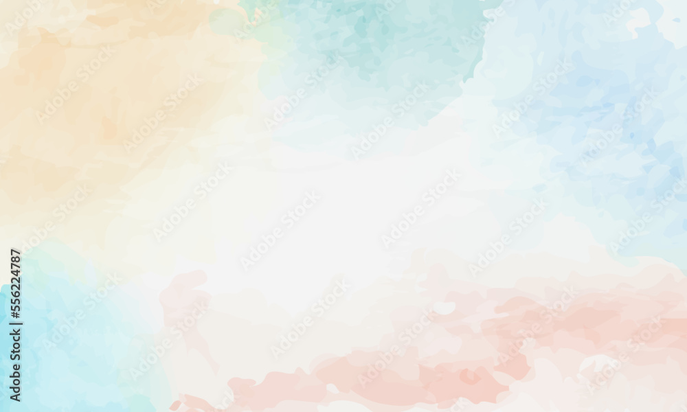 Abstract watercolor background. Smooth transition of spots and streaks, delicate pastel blue, yellow, green and orange colors.