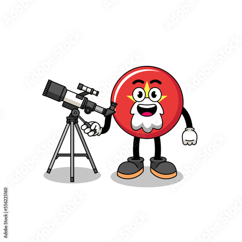 Illustration of vietnam flag mascot as an astronomer