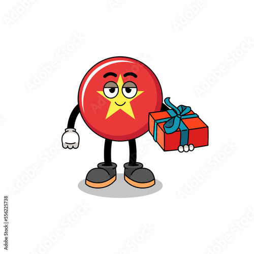 vietnam flag mascot illustration giving a gift