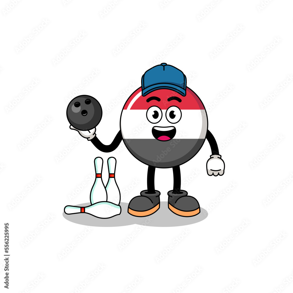Mascot of yemen flag as a bowling player Mascot of yemen flag as a bowling player