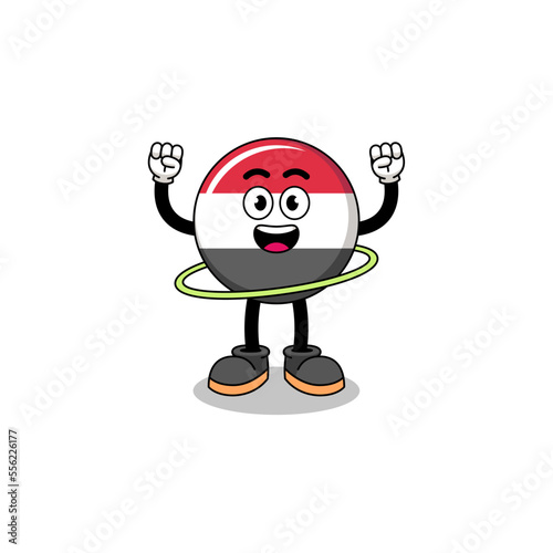 Character Illustration of yemen flag playing hula hoop
