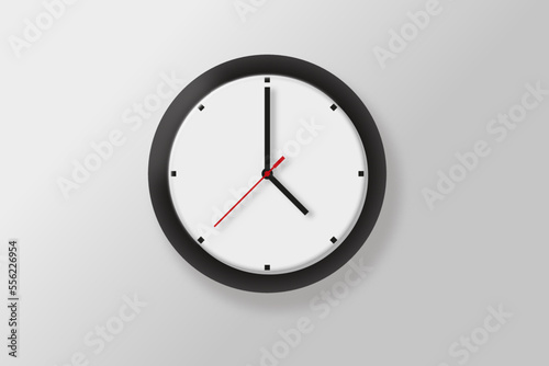 White and black wall office clock . Design template wall clock closeup in vector.