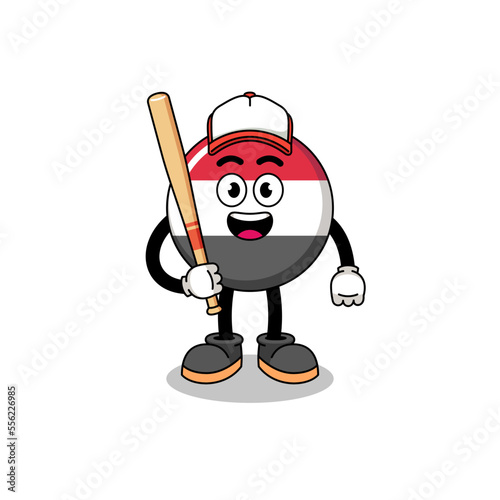 yemen flag mascot cartoon as a baseball player