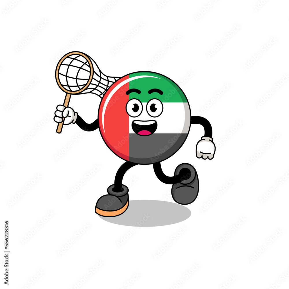 Cartoon of UAE flag catching a butterfly
