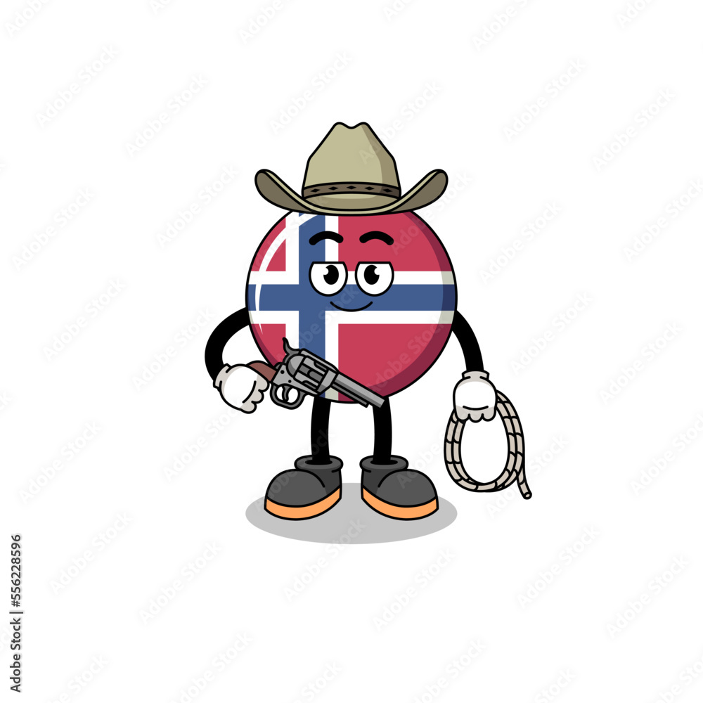 Character mascot of norway flag as a cowboy Character mascot of norway flag as a cowboy