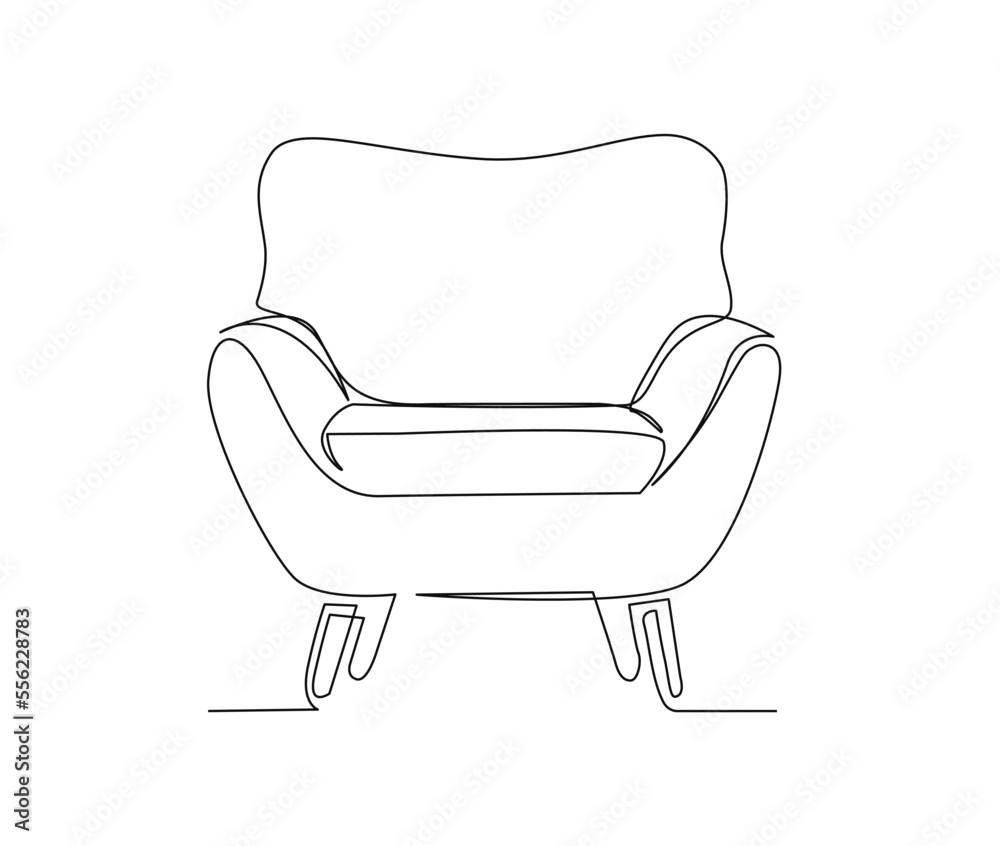 Continuous one line drawing of spacious modern chair sofa furniture. Stylish sofa furniture Hand drawn vector illustration. Continuous one line drawing of spacious modern chair sofa furniture. Stylish sofa furniture Hand drawn vector illustration.